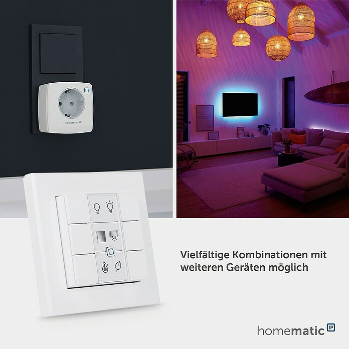 Homematic IP Funk-Wandtaster 6-fach (Batteriebetrieben, Weiß, 22 x 86 x 86 mm)