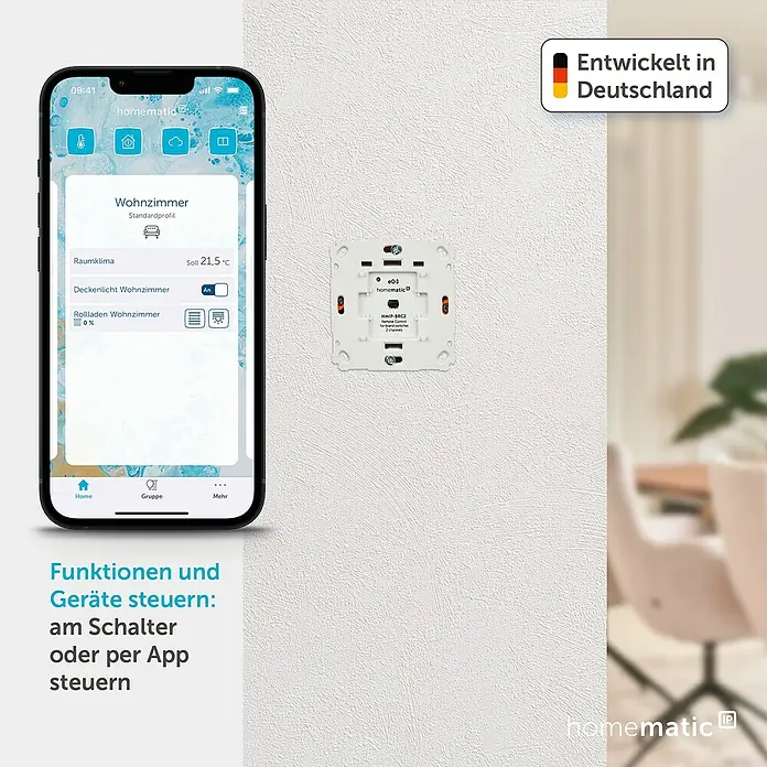 Homematic IP Funk-Wandtaster HmIP-BRC2 - 2-fach, Unterputz, 230 V, 37 x 71 x 71 mm - Smartphone mit Homematic App und weißem HmIP-BRC2 Fernbedienungsmodul für Markenschalter. Steuerung per App oder Schalter.