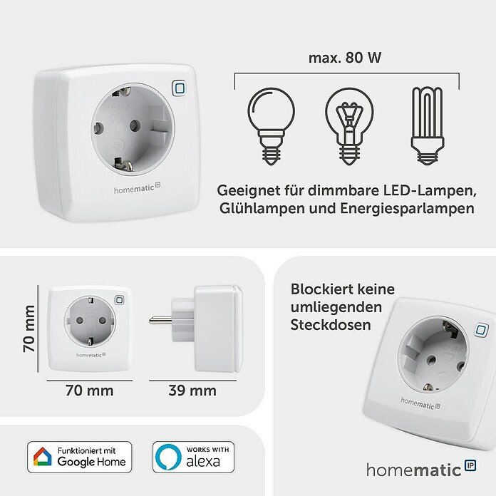 Homematic IP Funksteckdose Phasenabschnittdimmer (Weiß, 230 V/50 Hz)