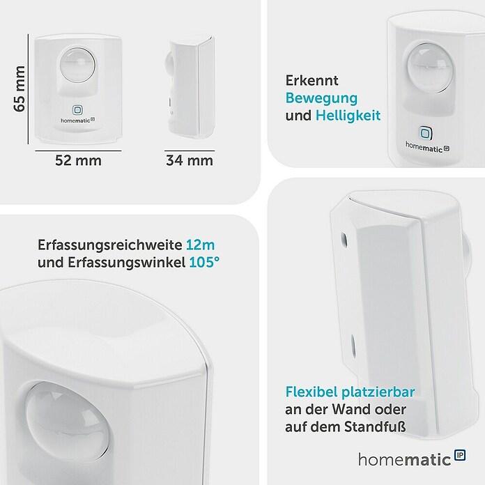 Homematic IP Funk-Bewegungsmelder (Weiß, 34 x 52 x 65 mm, Batteriebetrieben)