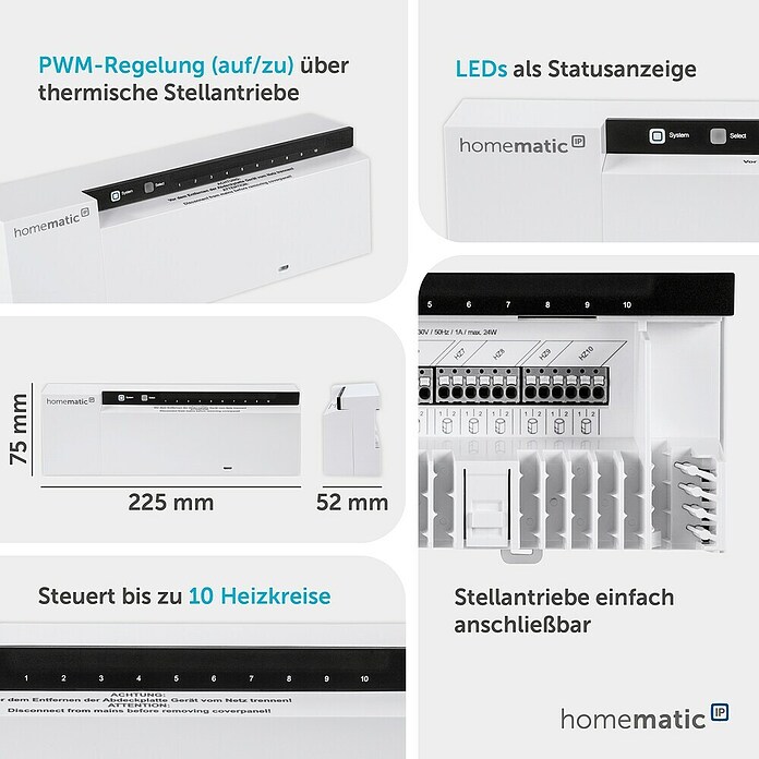 Homematic IP Fußbodenheizungsregler (52 x 225 x 75 mm, Funk, 230 V/50 Hz)