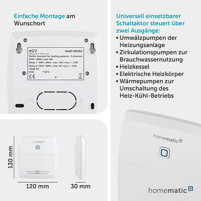 Homematic IP Funkschalter Aktor 2-fach (30 x 120 x 130 mm, Weiß, 230 V/50 Hz)
