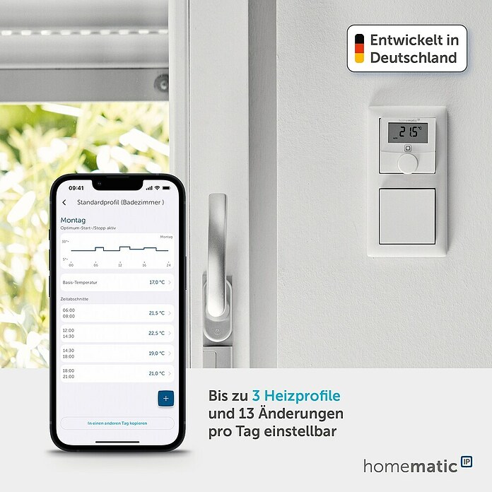 Homematic IP Funk-Raumthermostat (Netzbetrieben, 230 V/50 Hz, 54 x 86 x 86 mm)