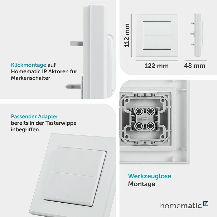 Homematic IP Taster Wippe (Ohne Pfeile, Weiß, 16 x 86 x 86 mm)