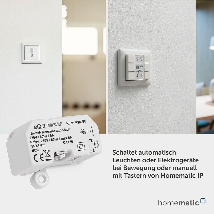 Homematic IP Funkschalter Mess-Aktor (230 V/50 Hz, 16 A, 41 x 54 x 33 mm)