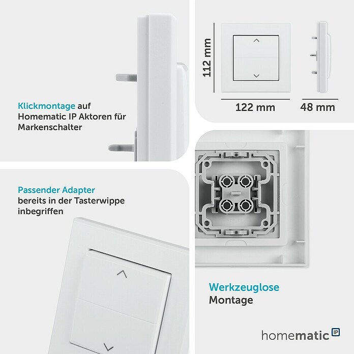Homematic IP Taster (Mit Pfeilen, Weiß, 16 x 86 x 86 mm)
