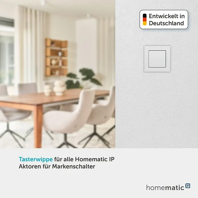 Homematic IP Taster Wippe HmIP-BRU - Ohne Pfeile, Weiß, 16 x 86 x 86 mm - Weiße Tasterwippe für Homematic IP Aktoren und Markenschalter. Entwickelt in Deutschland.