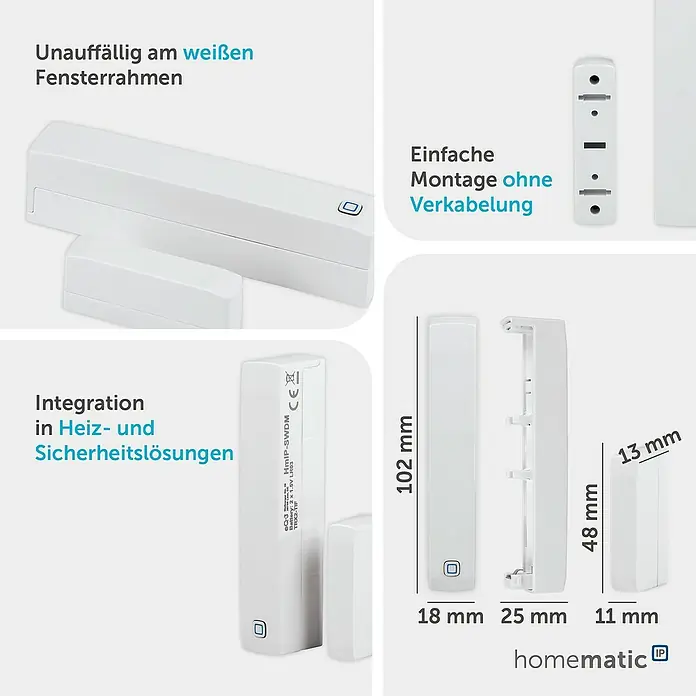 Homematic IP Funk-Fensterkontakt HmIP-SWDM-2 - Weiß, Batteriebetrieben, 25 x 102 x 18 mm - Kompakter weißer Homematic IP Funk-Fenster-/Türkontaktsensor mit Maßen zur einfachen Integration.