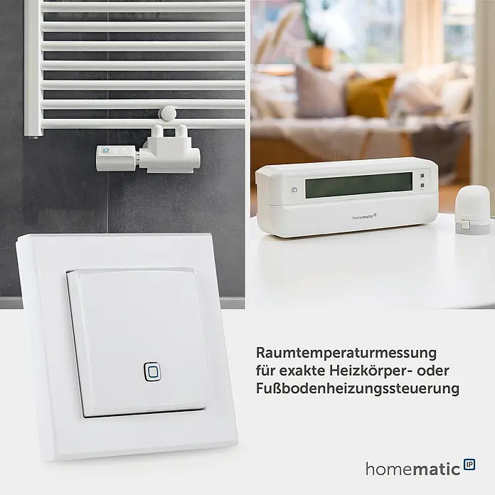 Homematic IP Funk-Temperatursensor HmIP-STH - Weiß, 20 x 86 x 86 mm, Batteriebetrieben - Weiße Smart-Home-Geräte zur präzisen Raumtemperatur- und Heizungsregelung, bestehend aus Heizkörperthermostat, Wandpanel und Raumfühler.
