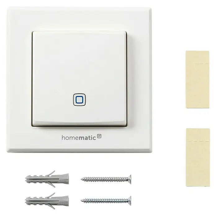Homematic IP Funk-Temperatursensor HmIP-STH - Weiß, 20 x 86 x 86 mm, Batteriebetrieben - Weißer Homematic IP Smart-Home-Schalter mit blauer LED, inklusive Montageschrauben, Dübeln und Klebestreifen.