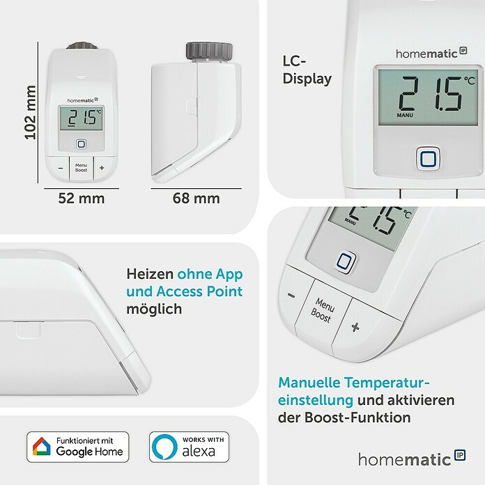 Homematic IP Heizkörper-Thermostat Basic (Ventilanschluss: M30 x 1,5 mm, Batteriebetrieben, 102 x 57 x 68 mm)