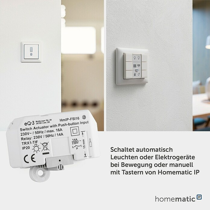 Homematic IP Funkschalter HmIP-FSI16 (Unterputz, 230 V, 16 A, 3 220 W) | BAUHAUS