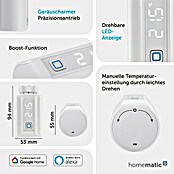 Homematic IP Heizkörper-Thermostat Evo HmIP-eTRV-E (Ventilanschluss: M30 x 1,5 mm, Batteriebetrieben, 94 x 53 x 55 mm, Weiß) | BAUHAUS