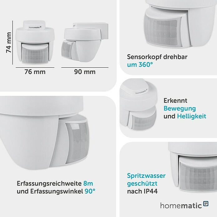 Homematic IP Bewegungsmelder HMIP-SMO-2 (Weiß, Erfassungsreichweite: 12 m, Erfassungswinkel: 90 °) | BAUHAUS