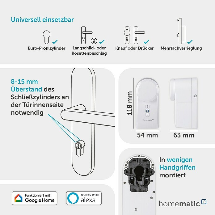Homematic IP Funk-Türschlossantrieb HmIP-DLD (Weiß, Batteriebetrieben, 36 x 56 x 118 mm) | BAUHAUS