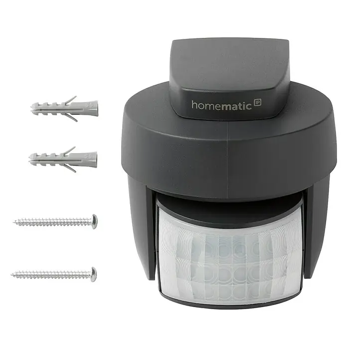 Homematic IP Bewegungsmelder HMIP-SMO-A-2 - Anthrazit, Erfassungsreichweite: 12 m, Erfassungswinkel: 90 ° - Dunkelgrauer Homematic IP Bewegungsmelder mit transparenter Linse, inkl. zwei Dübeln und Schrauben zur Montage.