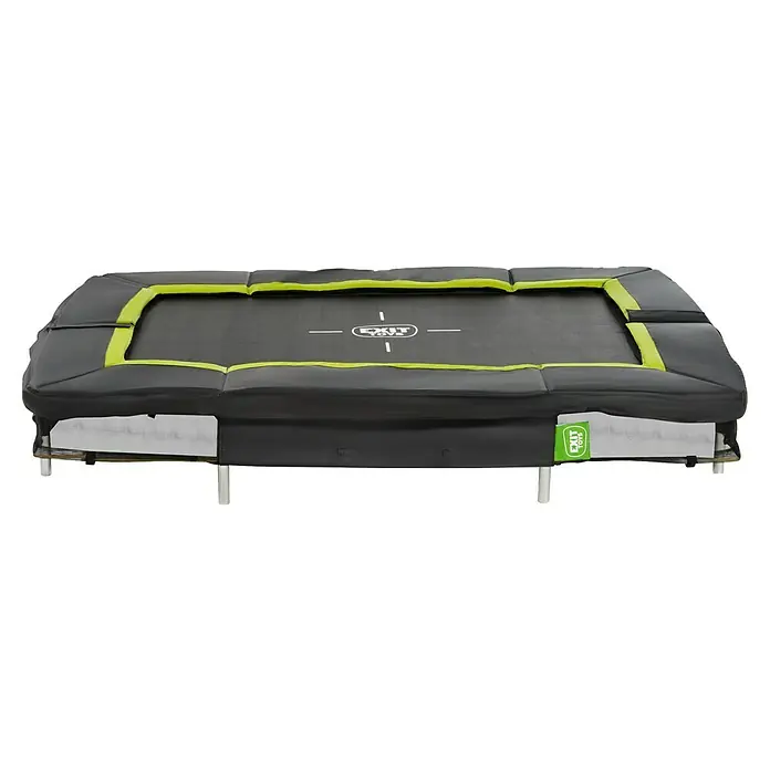 Exit Toys Trampolin Silhouette Sports - L x B x H: 214 cm x 153 cm x 20 mm, Schwarz - Rechteckiges Trampolin mit grauer Sprungmatte, lindgrünen Akzenten, dicker schwarzer Schutzpolsterung und 'EXIT TOYS'-Logo.