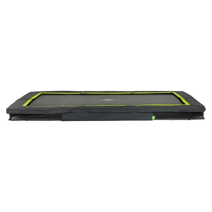 Exit Toys Trampolin Silhouette Sports - L x B x H: 305 cm x 214 cm x 20 mm, Schwarz - Rechteckiges Bodentrampolin mit dunkelgrauer Sprungmatte, limettengrünem Rand und schwarzem Sicherheitsnetz.