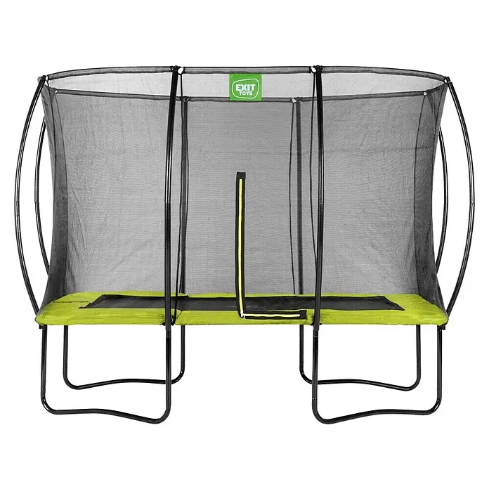Exit Toys Trampolin Silhouette - L x B x H: 305 x 214 x 262 cm, Grün - Rechteckiges Trampolin mit schwarzem Sicherheitsnetz, hellgrünem Rahmenpolster und schwarzen Beinen. Reißverschlusszugang mit gelbem Streifen.