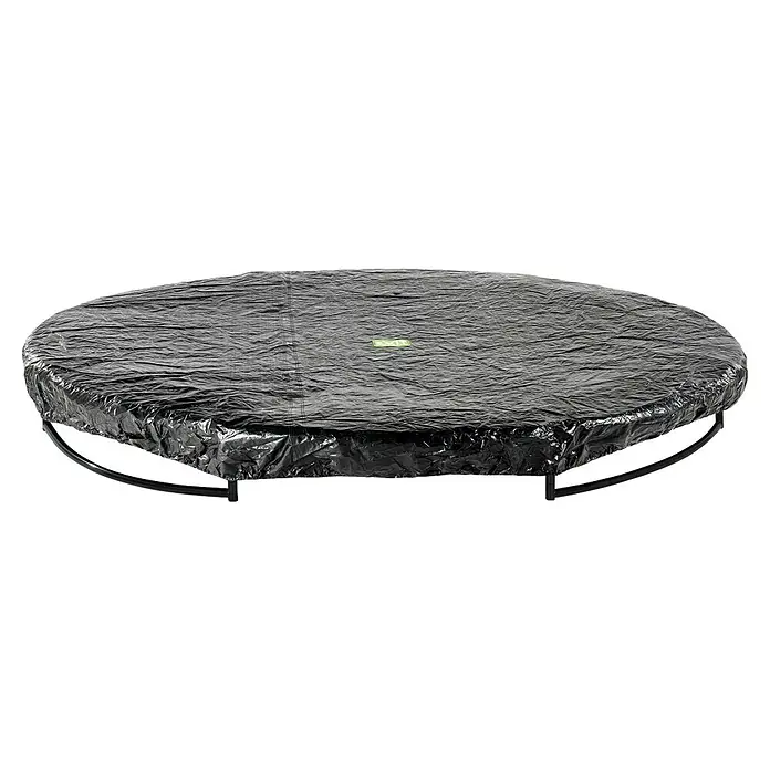Exit Toys Trampolin-Abdeckplane - Durchmesser: 253 cm, Schwarz, Kunststoff - Schwarze, zerknitterte Trampolinabdeckung mit grünem "EXIT"-Logo, die einen Trampolinrahmen schützt.