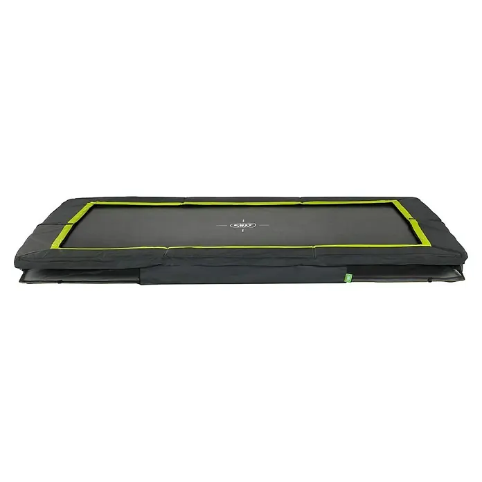 Exit Toys Trampolin Silhouette Sports - L x B x H: 366 cm x 244 cm x 20 mm, Schwarz - Rechteckiges Trampolin mit schwarzem Sprungtuch, neongrünem Rand und dunkelgrauer Schutzpolsterung. Mit Sicherheitsnetz am Unterbau.