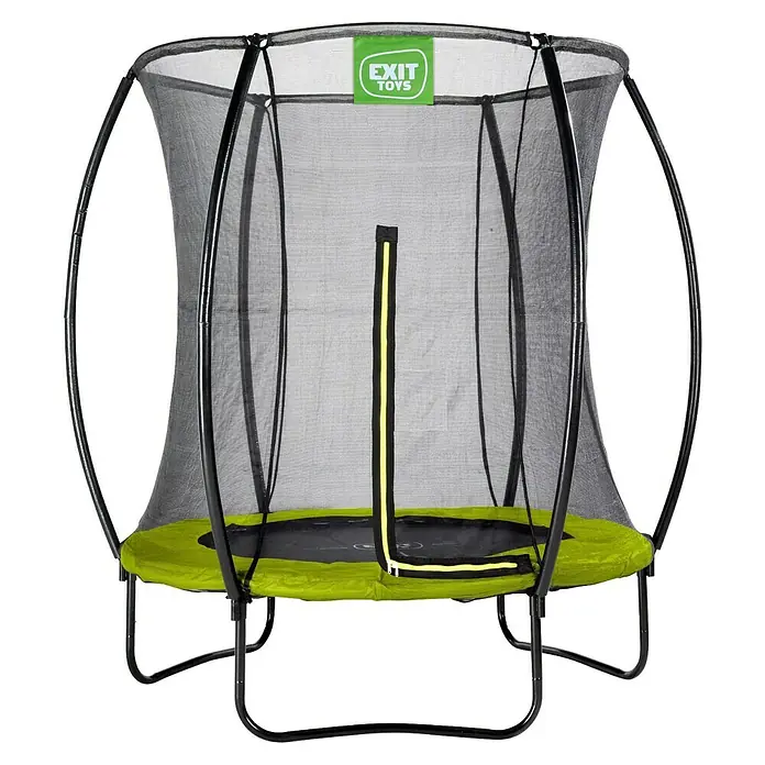 Exit Toys Trampolin Silhouette - Durchmesser: 183 cm, Grün - Schwarzes Trampolin mit Sicherheitsnetz und grüner Randabdeckung.