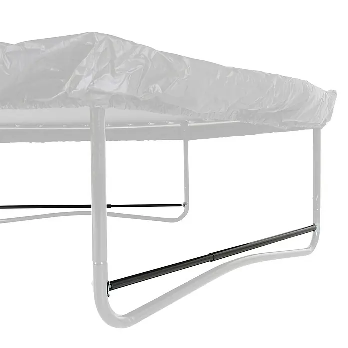 Exit Toys Trampolin Mähroboter-Stopper - Passend für: W-Füße: Fuß-Abstand 60 - 120 cm, Schwarz, 2 Stk. - Weiße, durchscheinende Schutzhülle auf einem Trampolinrahmen mit weißen Beinen und schwarzen Querstangen.