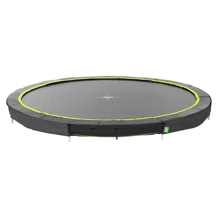 Exit Toys Trampolin Silhouette Sports - Durchmesser: 427 cm, Schwarz - Rundes graues Trampolin mit neongelbem Sicherheitsrand und schwarzer Schutzumrandung.