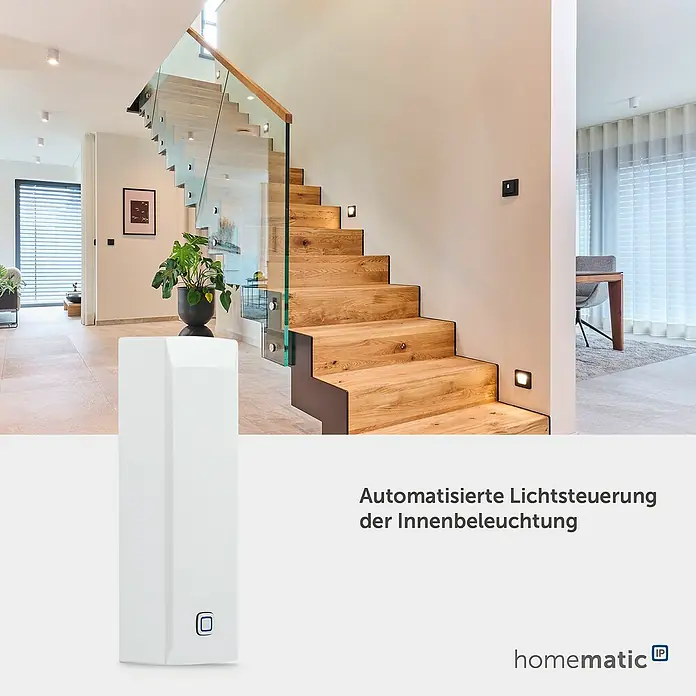 Homematic IP Erschütterungssensor & Neigungssensor HmIP-STV - Batteriebetrieben, 20 x 25 x 85 mm - Weißes Smart Home Gerät zur automatisierten Innenbeleuchtungssteuerung, in modernem Wohnambiente.
