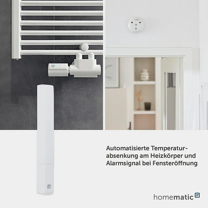 Homematic IP Fenster- & Türsensor HmIP-SWDO-PL-2 - Weiß, Batteriebetrieben, 16 x 147 x 20 mm - Weiße Smart-Home-Sensoren, inkl. Heizkörperthermostat (21.5°C) und vertikalem Sensor, ermöglichen automatisierte Temp.-Regelung und Fensteröffnungsalarme.