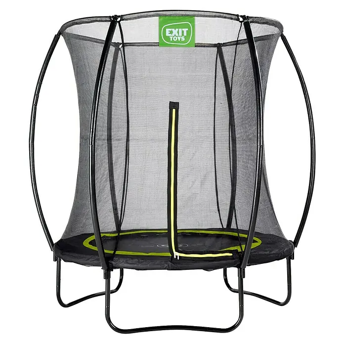 Exit Toys Trampolin Silhouette - Durchmesser: 183 cm, Schwarz - Rundes schwarzes Trampolin mit Sicherheitsnetz und lindgrünen Details.