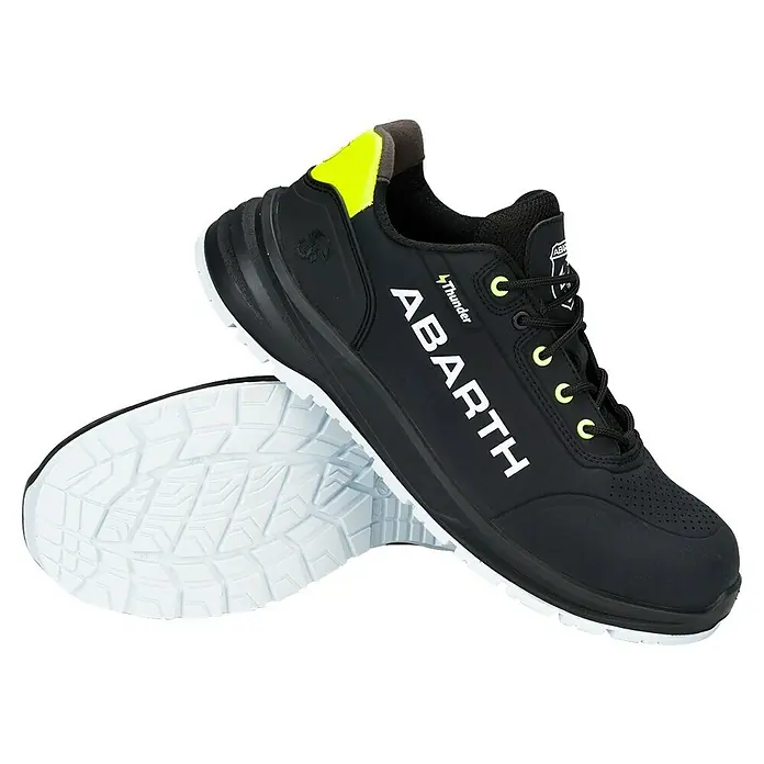 Abarth Zapato bajo de seguridad Thunder - 40, Clase de protección según EN ISO 20345: S3, Negro/Amarillo - Zapato de seguridad Abarth 'Thunder' negro con detalles amarillos y suela blanca.
