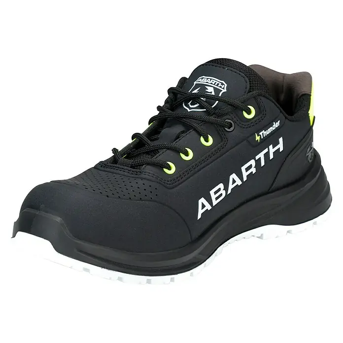 Abarth Zapato bajo de seguridad Thunder - 40, Clase de protección según EN ISO 20345: S3, Negro/Amarillo - Zapato de seguridad ABARTH Thunder negro con ojales amarillo neón y suela blanca.