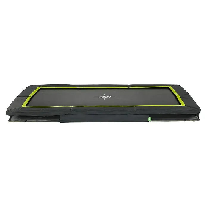 Exit Toys Trampolin Silhouette Sports - L x B x H: 305 cm x 214 cm x 20 mm, Schwarz - Rechteckiges Bodentrampolin mit schwarzem Sprungtuch, dunkelgrauem Schutzrand und neongelbem Akzentstreifen, EXIT TOYS Logo.
