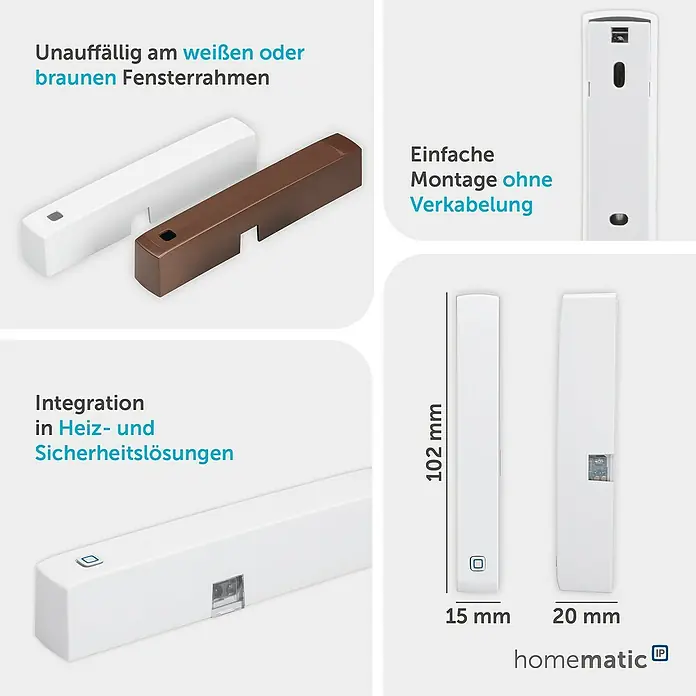 Homematic IP Fenster- & Türsensor HMIP-SWDO-2 - Weiß/Braun, Batteriebetrieben, 102 x 15 x 20 mm - Homematic IP Funk-Fenster- und Türkontakt in Weiß und Braun, für Smart Home Heiz- und Sicherheitslösungen.