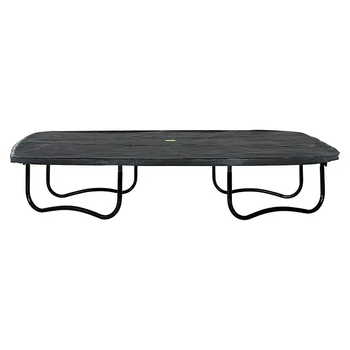 Exit Toys Trampolin-Abdeckplane Premium - 275 x 458 cm, Schwarz - Rechteckiges Outdoor-Trampolin mit schwarzer Schutzabdeckung und schwarzen Metall-U-Beinen.