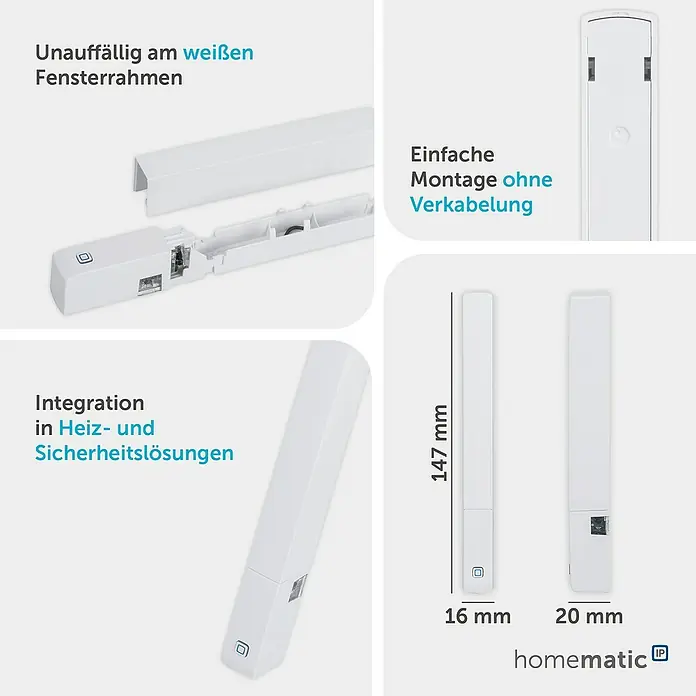 Homematic IP Fenster- & Türsensor HmIP-SWDO-PL-2 - Weiß, Batteriebetrieben, 16 x 147 x 20 mm - Weißer Homematic IP Fenster-Sensor. Betont unauffälliges Design, einfache Funk-Installation, Integration in Heiz-/Sicherheitslösungen, Maße (147x16/20mm).