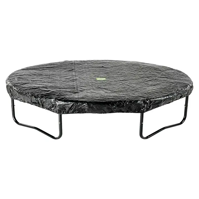 Exit Toys Trampolin-Abdeckplane - Durchmesser: 253 cm, Schwarz, Kunststoff - Runde schwarze knittrige Wetterschutzhülle für ein Trampolin, mit einem kleinen grünen 'EXIT'-Logo.