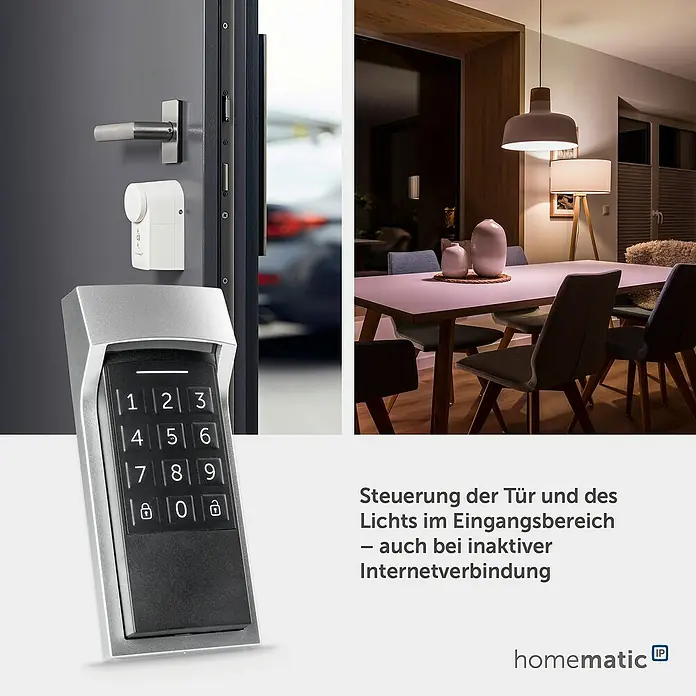 Homematic IP Tastenfeld Keypad HmIP-WKP - Batteriebetrieben - Homematic IP Smart-Türschloss mit Tastatur und integrierter Innenlichtsteuerung, auch offline.