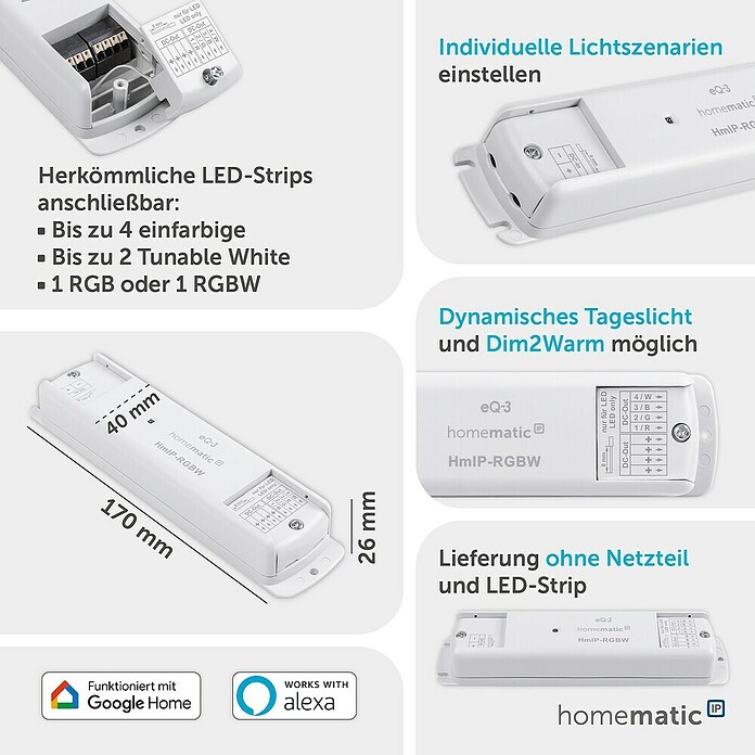 Homematic IP Controlador RGB HmIP-RGBW (26 x 170 x 40 mm) | BAUHAUS