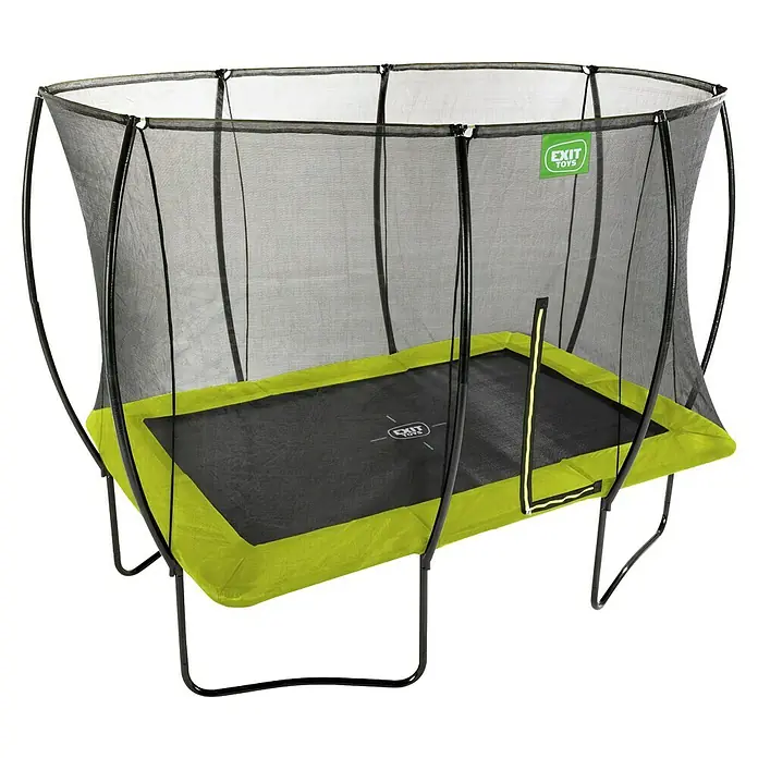 Exit Toys Trampolin Silhouette - L x B x H: 366 x 244 x 274 cm, Grün - Rechteckiges Trampolin mit schwarzer Sprungmatte, lindgrünem Schutzrand und schwarzem Sicherheitsnetz.