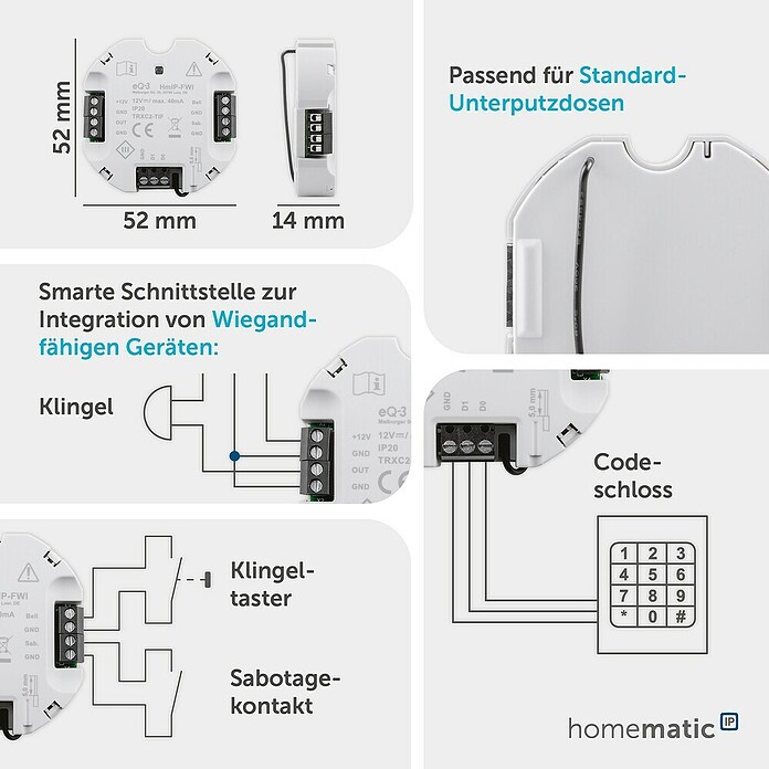Homematic IP Funk-Schaltermodul Wiegand-Schnittstelle HmIP-FWI (Passend für: Wiegand-fähige Endgeräte) | BAUHAUS