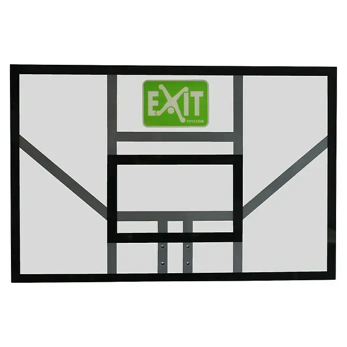 Exit Toys Basketball Brett Galaxy - 116 x 77 cm, Kunststoff - Transparente Basketball-Zieltafel mit schwarzem und grauem Rahmen/Markierungen und grünem 'EXIT TOYS.COM'-Logo.