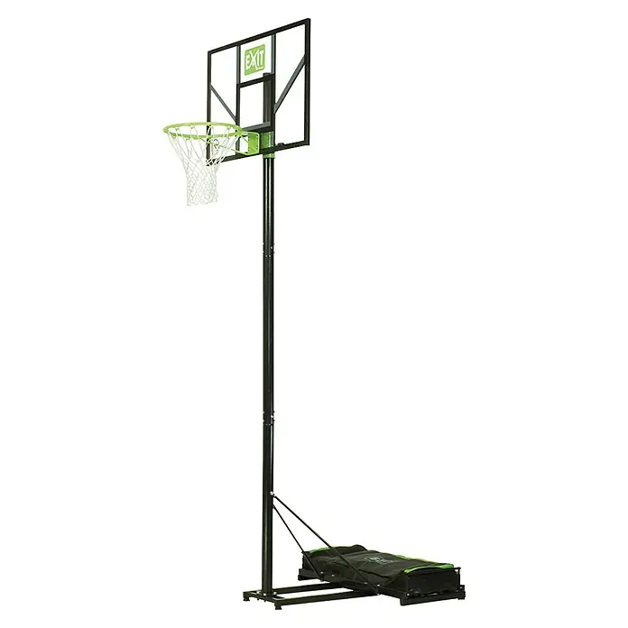 Exit Toys Basketballkorb Comet - 106 x 365 cm, Versetzbar, Grün/Schwarz - Tragbarer Basketballkorb mit schwarzem Mast, transparenter Rückwand, grünem Ring, weißem Netz und schwarz-grünem Standfuß.