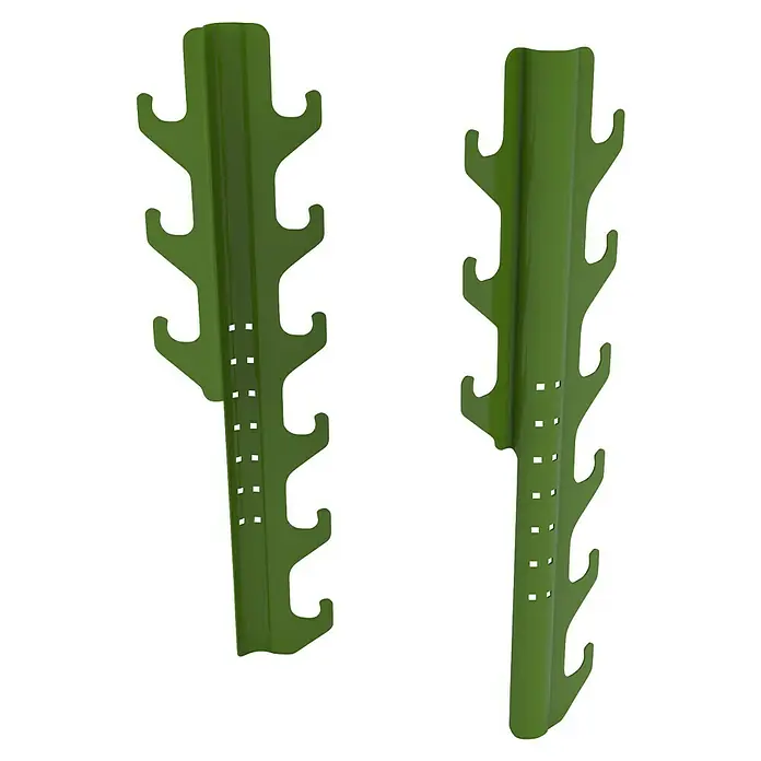 Exit Toys Hantelstützen GetSet MB200 / MB300 / PS50 / PS600 - Stahl, Grün - Zwei glänzend grüne vertikale Präsentationsständer mit mehreren Haken.