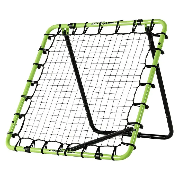 Exit Toys Fußballtor Tempo Multisport Rebounder - 100 x 100 cm, Grün/Schwarz - Ein lindgrüner und schwarzer Fußball-Rebounder mit schwarzem Netz, für das Training.