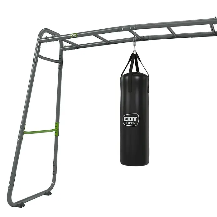 Exit Toys Klettergerüst Getset Powerstation PS610 - 606 x 225 x 322 cm, Stahl, Grau/Grün - EXIT TOYS grauer Metall-Klettergerüstrahmen mit grünem Querbalken und angebrachtem schwarzem Boxsack.