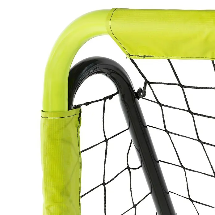 Exit Toys Fußballtor Tempo - B x H: 300 x 200 cm, Grün/Schwarz - Teil eines lindgrünen Fußballtorrahmens mit schwarzer gebogener Stütze und schwarzem Netz.