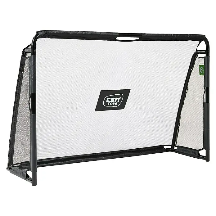 Exit Toys Fußballtor Maestro - 180 x 120 cm, Mit Torwand, Schwarz - Schwarz gerahmtes Fußballtor mit weißem Netz und EXIT TOYS Logo.