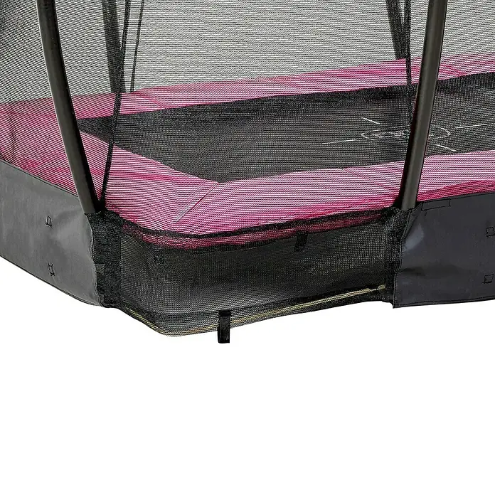 Exit Toys Trampolin Silhouette Bodentrampolin mit Sicherheitsnetz - Rosa, 214 x 153 x 205 cm - Trampolin mit schwarzem Sicherheitsnetz, pinkfarbener Federabdeckung und schwarzer Rahmenverkleidung.